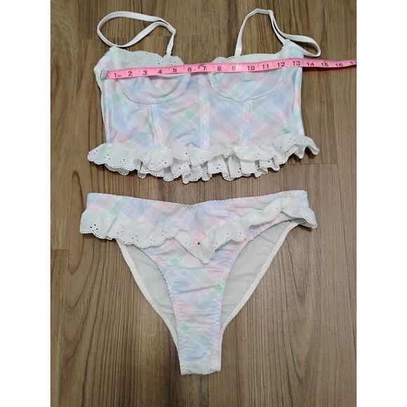 Sabrina By Mervene Ok Intimates 90' Corset Set Multicolor Gingham L/M - Picture 6 of 15